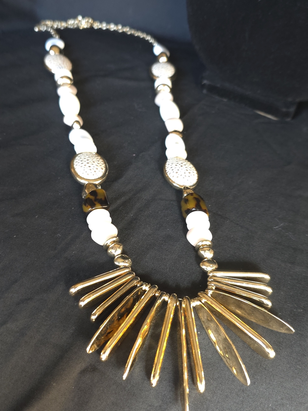 Chico's Gold, White and Tortoiseshell Spike Necklace